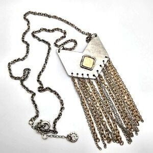 Karma Bella 2-Tone Fringe Pendant Goldtone Silvertone Link Chain Necklace‎